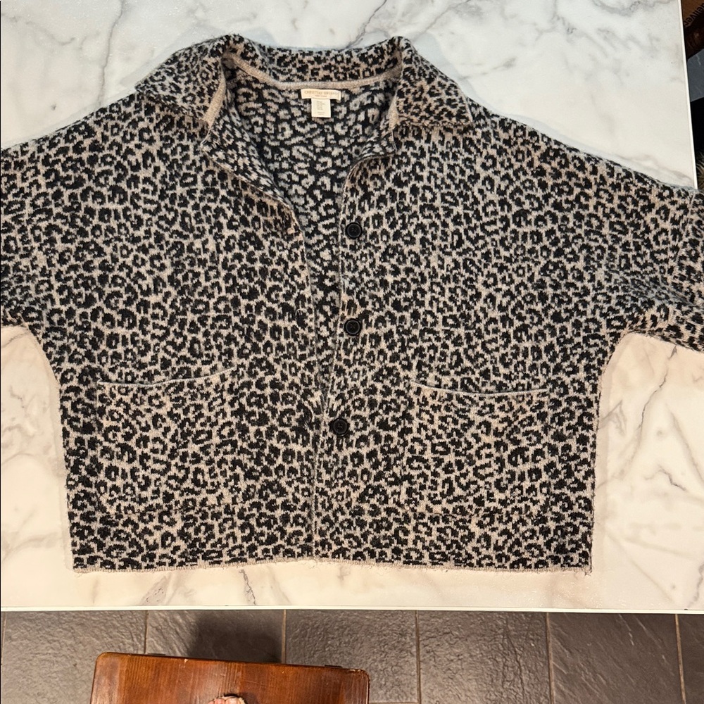 Christian Siriano Leopard Print Cardigan - Black and Tan
